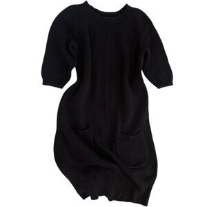 Vintage 90s Vertical Design Women’s Black Heavy Cotton Knit Dress Pockets